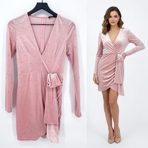 Double Crazy Velvet Star Print Barbiecore Mini Dress Pink Gold Small